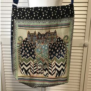 Cats Vintage Bohemian Tapestry Geometric Blue Shoulder Bag